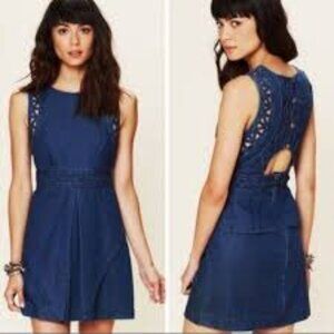 New Romantics Free People Highland Lattice Denim Dress 2